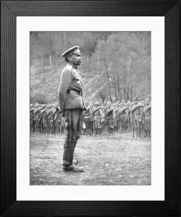 Framed Print : General Kornilov inspecting Russian troops, 1st July 1917 Framed Print : General Kornilov inspecting Russian troops, 1st July 1917