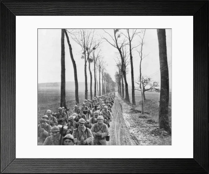 Framed Print : A regiment of French infantry going to the front, France, 30 March 1918 Framed Print : A regiment of French infantry going to the front, France, 30 March 1918