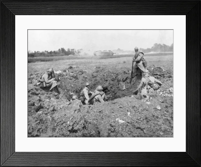 Framed Print : French infantry resting in a shell hole, Chemin des Dames, France, 11 June 1918 Framed Print : French infantry resting in a shell hole, Chemin des Dames, France, 11 June 1918
