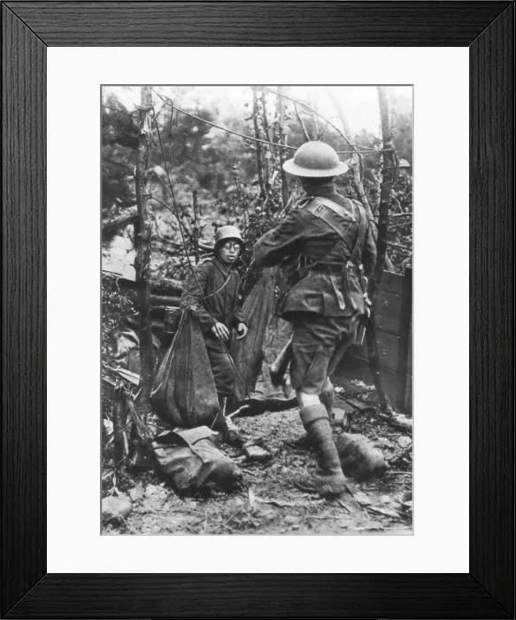 Framed Print : A German soldier surrenders, Aisne, France, World War I, 18 July 1918 Framed Print : A German soldier surrenders, Aisne, France, World War I, 18 July 1918