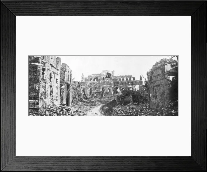 Framed Print : The ruined town and church bell tower of Albert, Somme, France, 22 August 1918 Framed Print : The ruined town and church bell tower of Albert, Somme, France, 22 August 1918