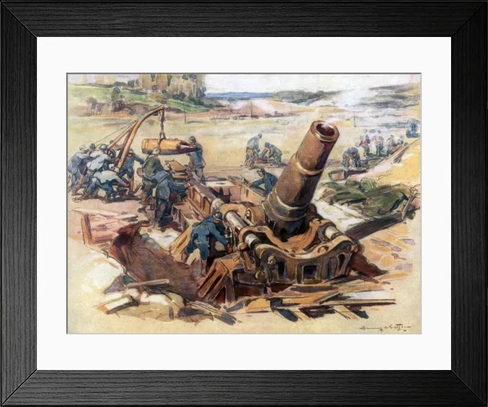 Framed Print : 370 Mortar in Action, 1918, (1926). Artist: Henry Cheffer Framed Print : 370 Mortar in Action, 1918, (1926). Artist: Henry Cheffer