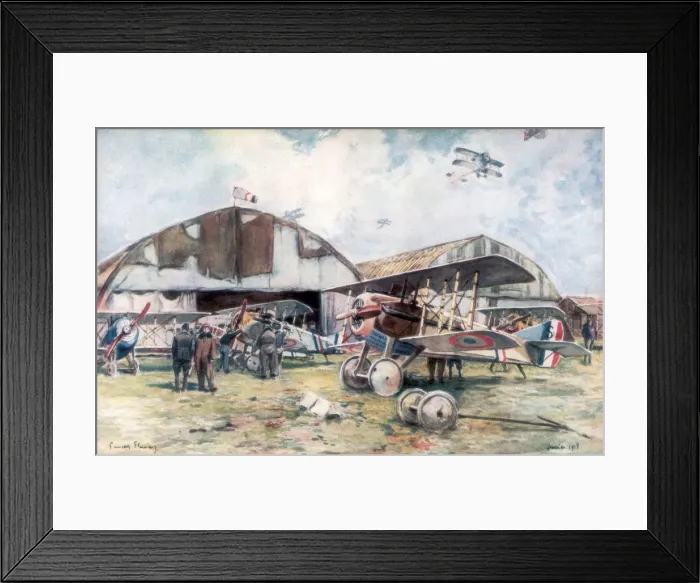 Framed Print : French Fighter Squadron Aerodrome, 1918, (1926). Artist: Francois Flameng Framed Print : French Fighter Squadron Aerodrome, 1918, (1926). Artist: Francois Flameng
