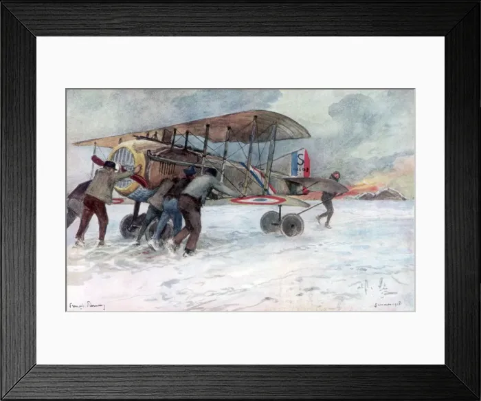 Framed Print : Ground crew attending to a French Spad on a snow-covered field, 1918, (1926). Artist: Francois Flameng Framed Print : Ground crew attending to a French Spad on a snow-covered field, 1918, (1926). Artist: Francois Flameng