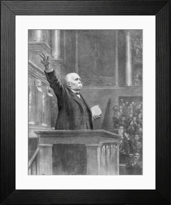 Framed Print : Prime Minister Georges Clemenceau announces the end of the war, 11am, 11 November 1918 (1926). Artist: J Simont