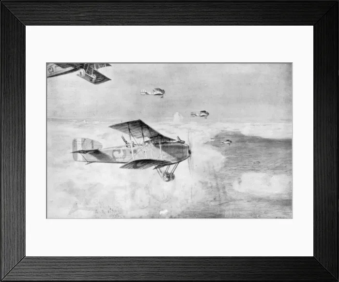 Framed Print : A French squadron of daytime bombers above a sea of clouds, 1918, (1926). Artist: Etienne Cournault Framed Print : A French squadron of daytime bombers above a sea of clouds, 1918, (1926). Artist: Etienne Cournault