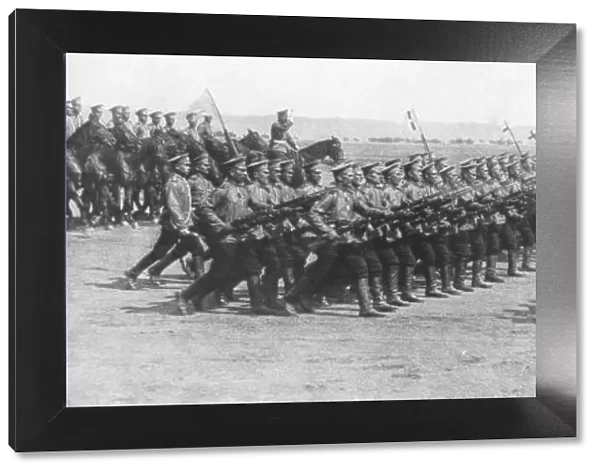 Russian troops parading during French President Raymond Poincares visit to Russia, 22 July, 1914
