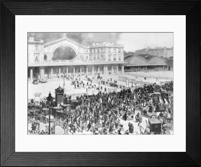 Framed Print : The Gare de l Est railway station during the period of mobilization, Paris, France, 1914. Artist: Andre Devambez