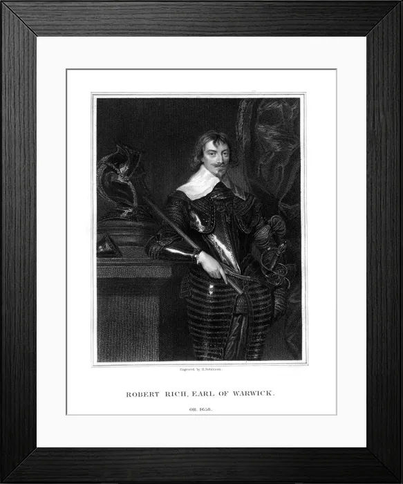 Framed Print : Robert Rich, 2nd Earl of Warwick, English colonial administrator, (1827). Artist: H Robinson Framed Print : Robert Rich, 2nd Earl of Warwick, English colonial administrator, (1827). Artist: H Robinson