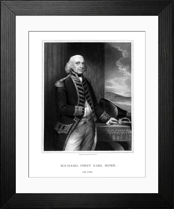 Framed Print : Richard Howe, 1st Earl Howe, British admiral, (1832). Artist: H Robinson Framed Print : Richard Howe, 1st Earl Howe, British admiral, (1832). Artist: H Robinson