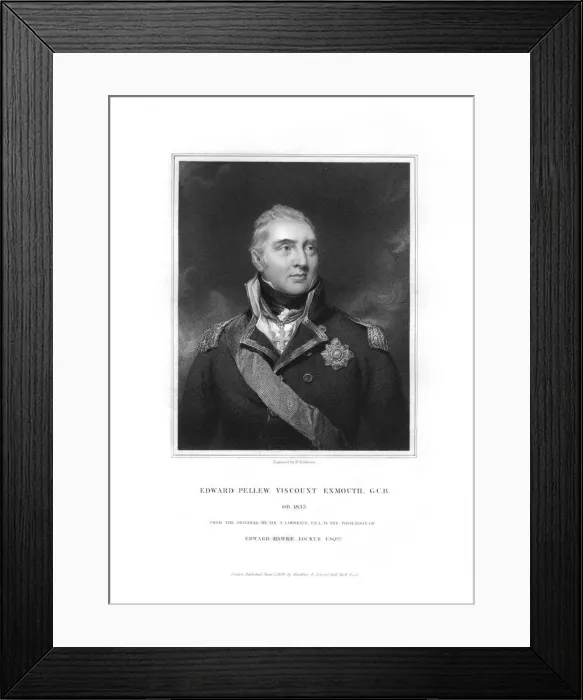 Framed Print : Edward Pellew, 1st Viscount Exmouth, British naval officer, (1834). Artist: H Robinson Framed Print : Edward Pellew, 1st Viscount Exmouth, British naval officer, (1834). Artist: H Robinson