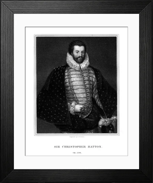Framed Print : Sir Christopher Hatton, English politician, (1827). Artist: E Scriven Framed Print : Sir Christopher Hatton, English politician, (1827). Artist: E Scriven