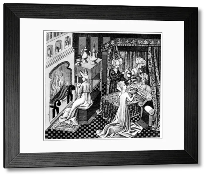 Framed Print : Bedroom scene, 15th century, (1910) Framed Print : Bedroom scene, 15th century, (1910)