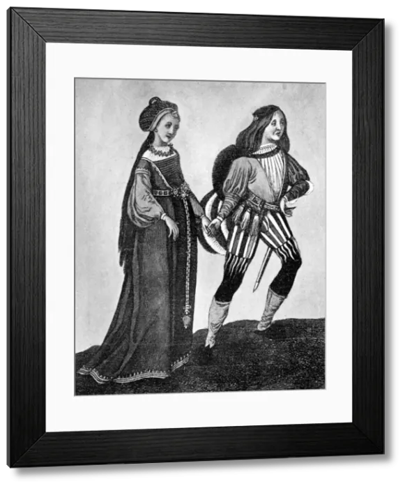 Framed Print : Male and female costume, late 15th-early 16th century, (1910) Framed Print : Male and female costume, late 15th-early 16th century, (1910)