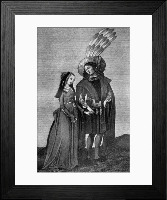 Framed Print : Male and female costume, late 15th-early 16th century, (1910) Framed Print : Male and female costume, late 15th-early 16th century, (1910)