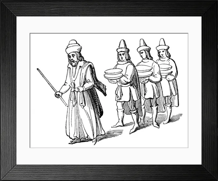 Framed Print : Steward and serving men, 15th century, (1910) Framed Print : Steward and serving men, 15th century, (1910)