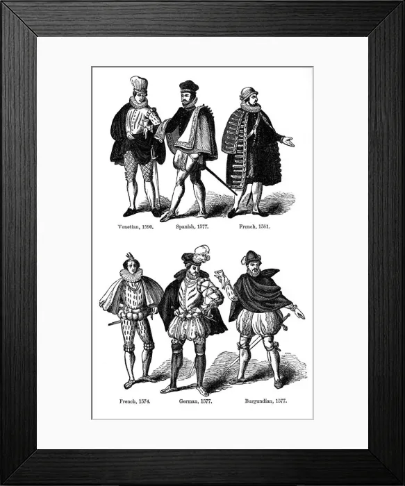 Framed Print : Male dress, 16th century, (1910) Framed Print : Male dress, 16th century, (1910)