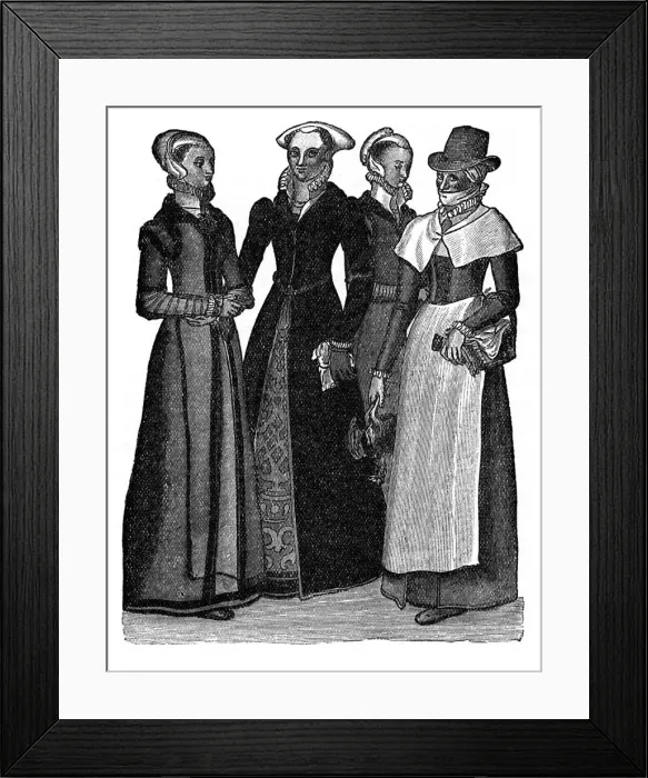 Framed Print : Costumes of town and country women, 16th century, (1910) Framed Print : Costumes of town and country women, 16th century, (1910)