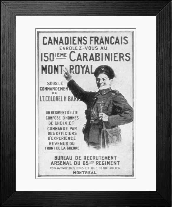 Framed Print : A French Canadian army recruitment poster, 1914 Framed Print : A French Canadian army recruitment poster, 1914