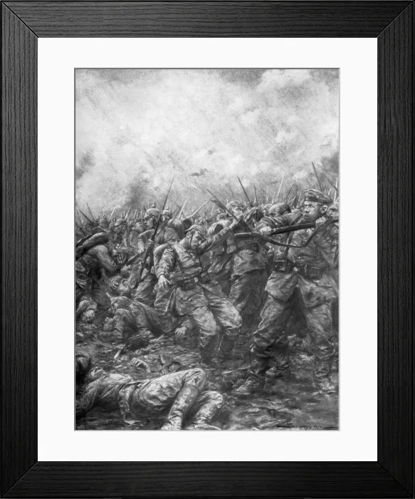 Framed Print : German soldiers under fire from allied guns, Flanders, World War I, 1914, (1926). Artist: J Simont Framed Print : German soldiers under fire from allied guns, Flanders, World War I, 1914, (1926). Artist: J Simont