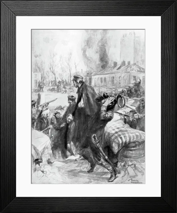 Framed Print : Marine fusiliers involved in a street battle in Diksmuide, Flanders, Belgium, 1914 (1926). Artist: Charles Fouqueray Framed Print : Marine fusiliers involved in a street battle in Diksmuide, Flanders, Belgium, 1914 (1926). Artist: Charles Fouqueray