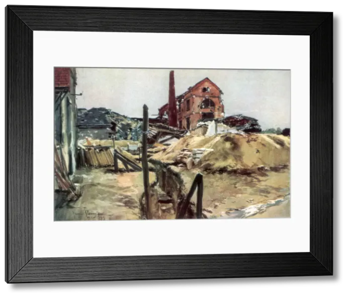 Framed Print : Factory buildings, Soissons, 19 May 1915, (1926). Artist: Francois Flameng Framed Print : Factory buildings, Soissons, 19 May 1915, (1926). Artist: Francois Flameng