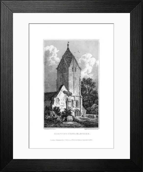 Framed Print : Sompting Church, Sussex, 1829. Artist: J Shury Framed Print : Sompting Church, Sussex, 1829. Artist: J Shury