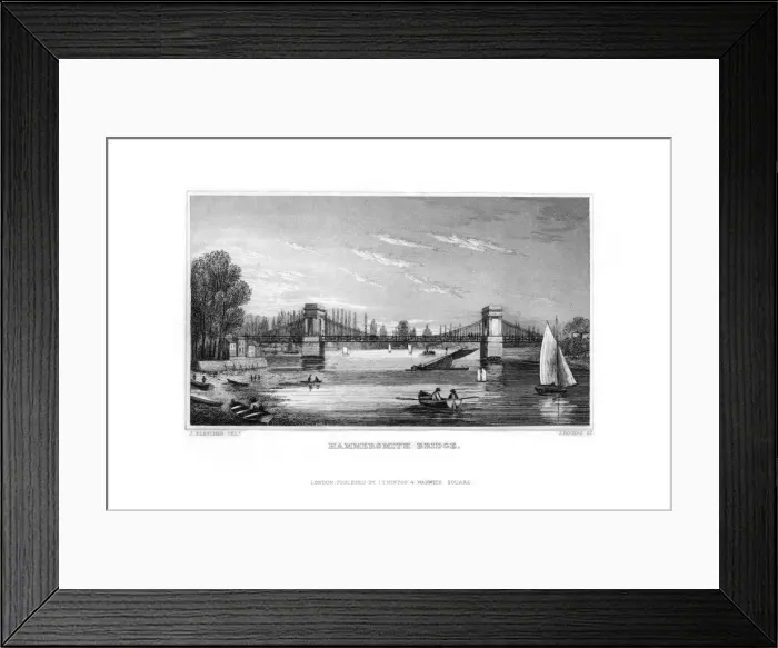 Framed Print : Hammersmith Bridge, Hammersmith, London, 1829. Artist: J Rogers Framed Print : Hammersmith Bridge, Hammersmith, London, 1829. Artist: J Rogers