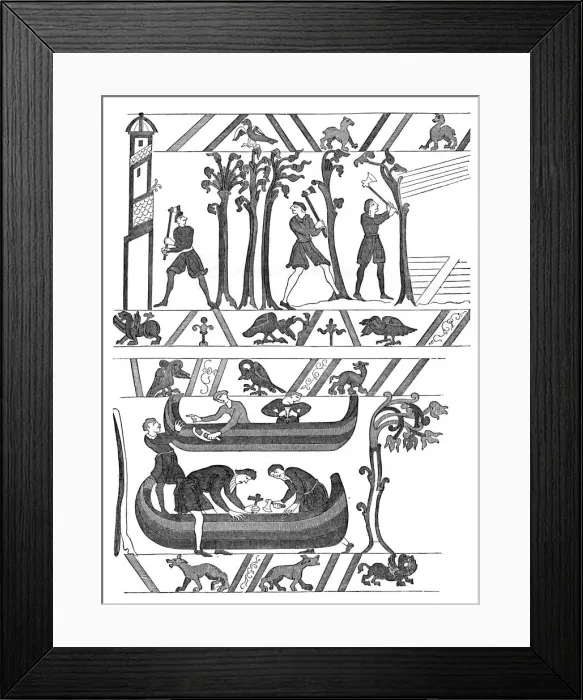 Framed Print : Construction of the boats for William I, Bayeux Tapestry, c1070s, (1870) Framed Print : Construction of the boats for William I, Bayeux Tapestry, c1070s, (1870)