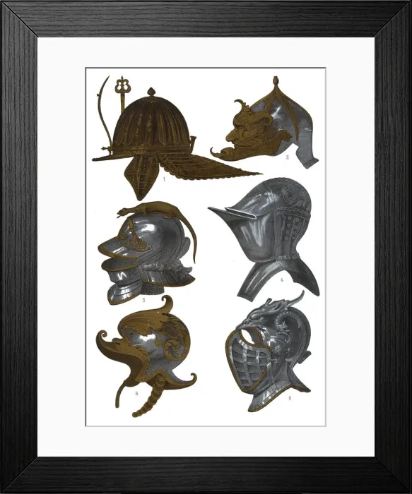 Framed Print : Helmets from the Armeria Real, Madrid, (1870). Artist: Franz Kellerhoven Framed Print : Helmets from the Armeria Real, Madrid, (1870). Artist: Franz Kellerhoven