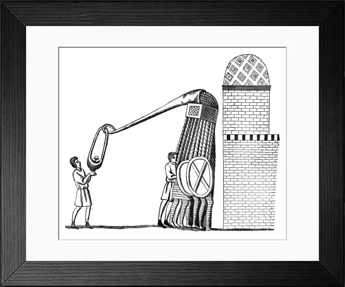 Framed Print : Engine for throwing stones, (1870)