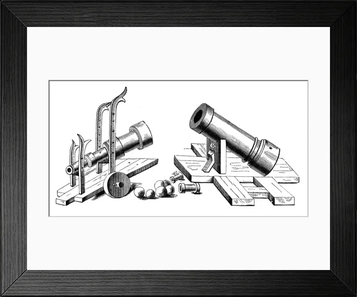 Framed Print : Bombards on fixed and rolling carriages, (1870) Framed Print : Bombards on fixed and rolling carriages, (1870)