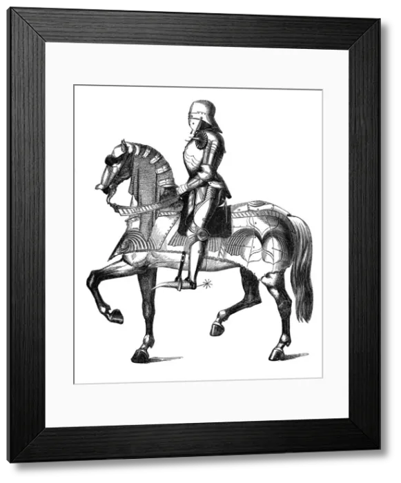 Framed Print : A medieval knight armed and mounted for war, (1870) Framed Print : A medieval knight armed and mounted for war, (1870)