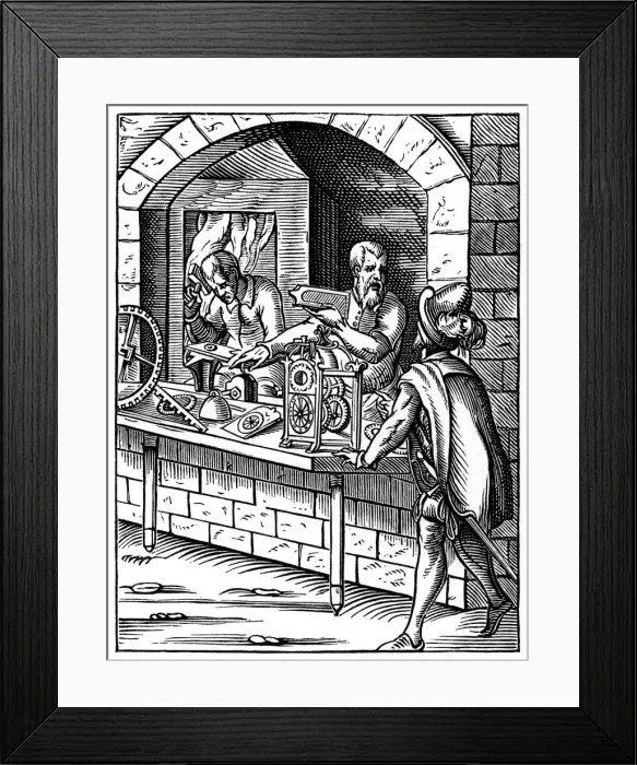 Framed Print : The Clockmaker, 16th century, (1870). Artist: Jost Amman Framed Print : The Clockmaker, 16th century, (1870). Artist: Jost Amman