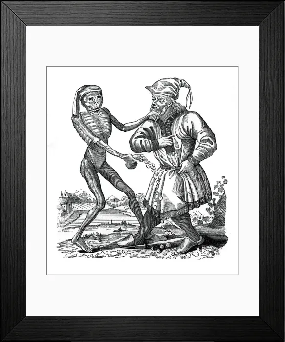 Framed Print : Death and the Jew, an episode from the Dance of Death, 1441, (1870)