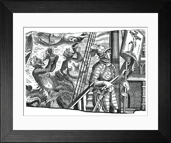 Framed Print : Christopher Columbus on board his ship, during his first voyage to the west, 16th century, (1870) Framed Print : Christopher Columbus on board his ship, during his first voyage to the west, 16th century, (1870)