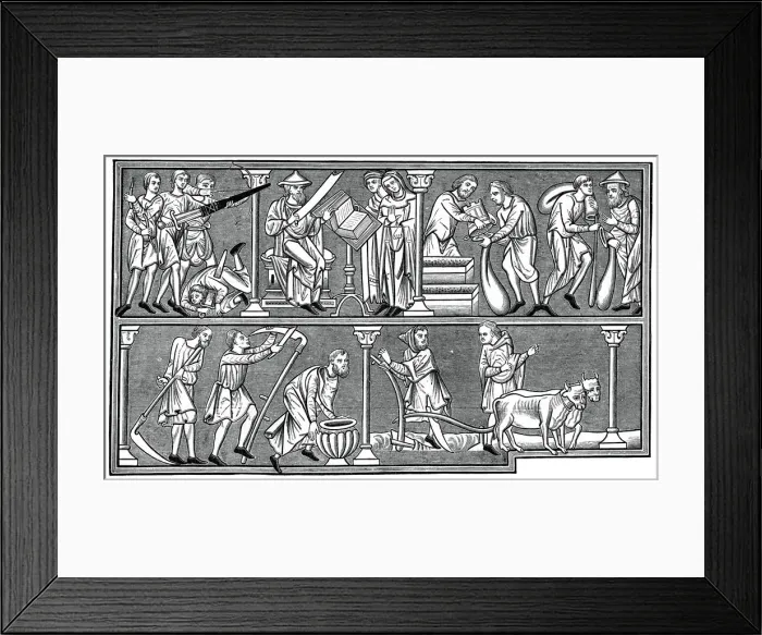 Framed Print : Scenes of medieval life, 13th century, (1870) Framed Print : Scenes of medieval life, 13th century, (1870)