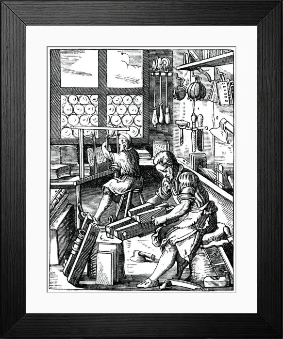 Framed Print : Bookbinders, 16th century, (1870). Artist: Jost Amman Framed Print : Bookbinders, 16th century, (1870). Artist: Jost Amman