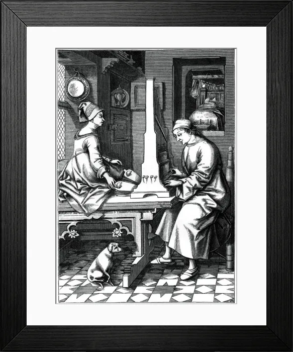 Framed Print : German musician executing a piece of music upon a portable organ, 15th century, (1870). Artist: Israel van Mecken Framed Print : German musician executing a piece of music upon a portable organ, 15th century, (1870). Artist: Israel van Mecken
