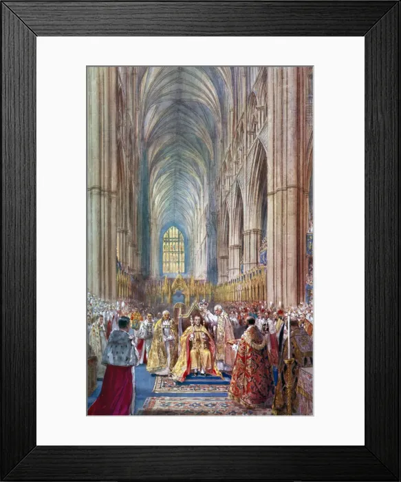 Framed Print : The Act of Crowning, George VIs coronation ceremony, Westminster Abbey, London, 12 May 1937. Artist: Henry Charles Brewer Framed Print : The Act of Crowning, George VIs coronation ceremony, Westminster Abbey, London, 12 May 1937. Artist: Henry Charles Brewer