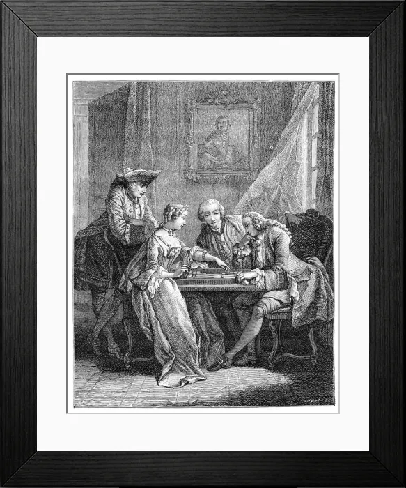 Framed Print : The Game Of Trictrac, (1885). Artist: Eisen Framed Print : The Game Of Trictrac, (1885). Artist: Eisen