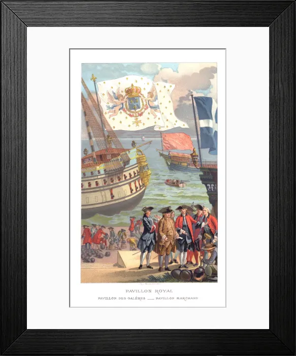 Framed Print : Royal flag, galleon flag and traders flag, (1885). Artist: Urrabieta Framed Print : Royal flag, galleon flag and traders flag, (1885). Artist: Urrabieta