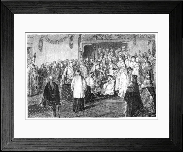 Framed Print : Coronation of Louis XV, 1715, (1885). Artist: Moreau Framed Print : Coronation of Louis XV, 1715, (1885). Artist: Moreau
