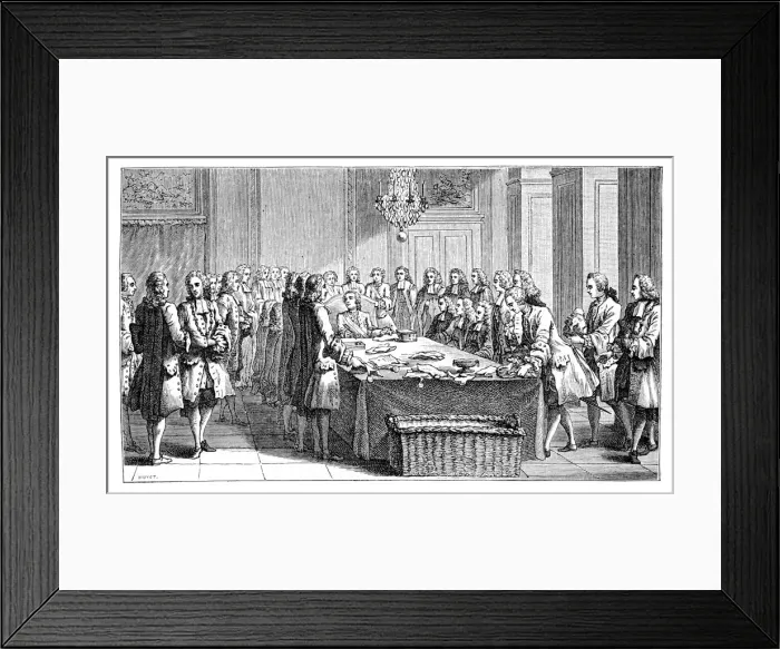 Framed Print : Louis XV Signing The New Treaty, 1757, (1885) Framed Print : Louis XV Signing The New Treaty, 1757, (1885)