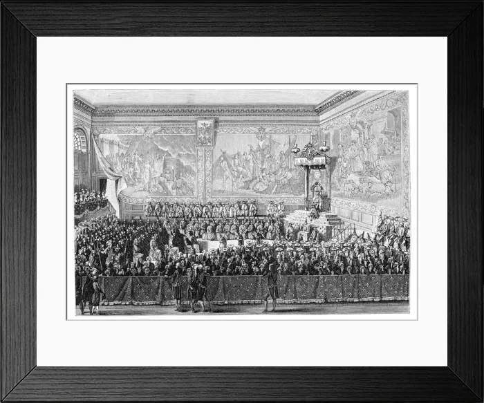 Framed Print : Parliament Meeting, Versailles 1776, (1885). Artist: Girardet Framed Print : Parliament Meeting, Versailles 1776, (1885). Artist: Girardet