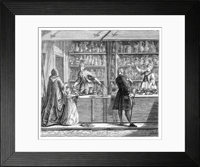 Framed Print : Pottery Shop, (1885) Framed Print : Pottery Shop, (1885)