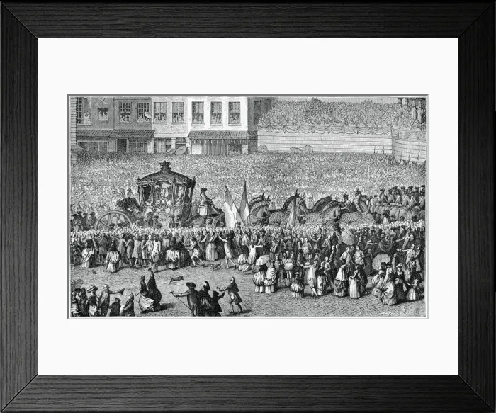 Framed Print : Horse-Drawn Carriage in a Parade, 1782, (1885). Artist: Moreau Framed Print : Horse-Drawn Carriage in a Parade, 1782, (1885). Artist: Moreau
