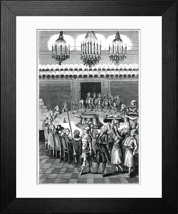 Framed Print : Funeral Supper, 1783, (1885). Artist: Binet Framed Print : Funeral Supper, 1783, (1885). Artist: Binet
