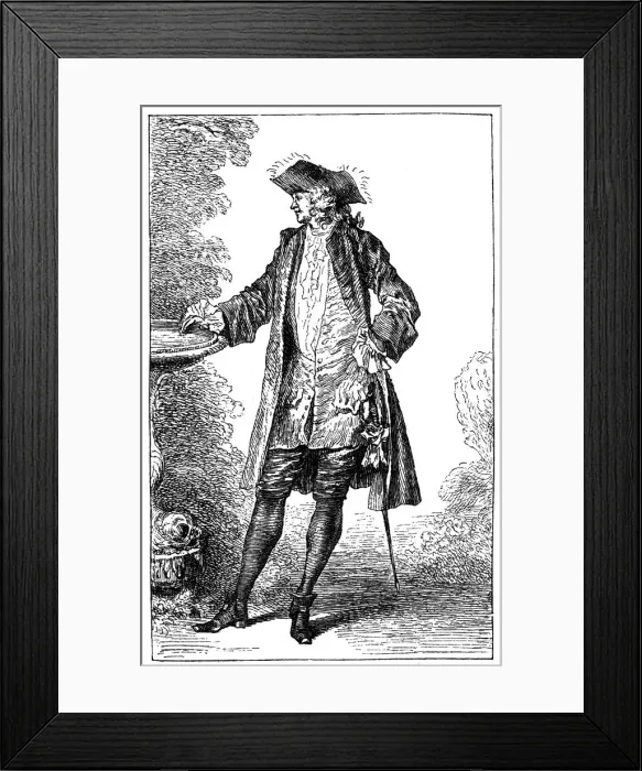 Framed Print : Man in 18th-century French costume, (1885). Artist: Jean-Antoine Watteau Framed Print : Man in 18th-century French costume, (1885). Artist: Jean-Antoine Watteau