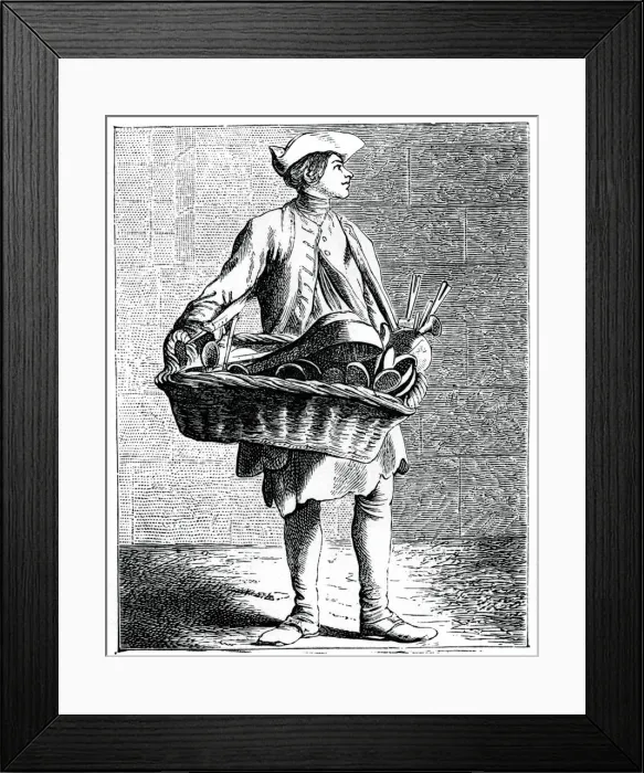 Framed Print : Who ll buy spoons and larding pins?!, 1737-1742. Artist: Bouchardon Framed Print : Who ll buy spoons and larding pins?!, 1737-1742. Artist: Bouchardon